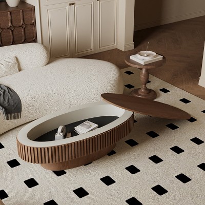 47 Inch Modern Wood Oval Coffee Table with Storage with Removable Table Top for Living Room,Indoor Furniture - The Pop Home