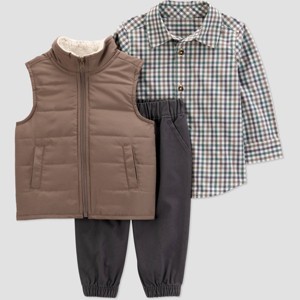 Carter's Just One You® Baby Boys' 3pc Top & Bottom Vest Set - Brown/Gray - 1 of 4