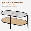 Garvee 2-Tier Rattan Coffee Table, Boho Oval Coffe Table with Tempered Glass Top, Farmhouse Water-Wave Glass Metal Tea Center Tables - 2 of 4
