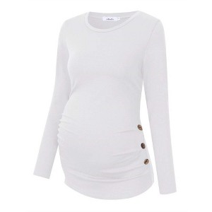 Maternity Shirt Side Button and Ruched Maternity Tunic Tops - 1 of 4