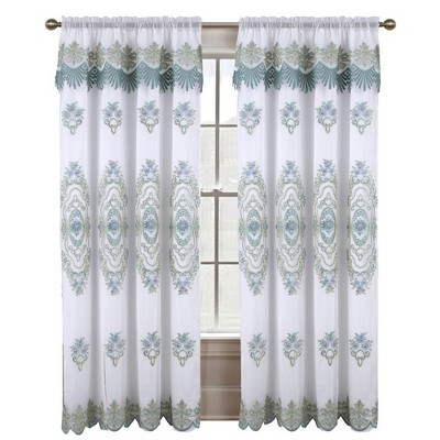 RT Designers Collection Dayton Emb Attached Valance Backing Blackout Window Curtains 50" x 84" White/Teal