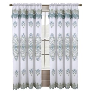 RT Designers Collection Dayton Emb Attached Valance Backing Blackout Window Curtains 50" x 84" White/Teal - 1 of 4
