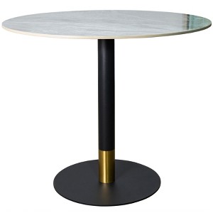Round Dining Table with Sintered Stone Top and Gold Accents Stainless Steel Pedestal Base – Seats 2–3 People, Kitchen & Dining Room Table for Cafes - 1 of 4