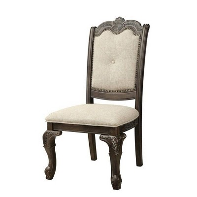 Set of 2 Button Tufted Fabric Seat Traditional Side Chairs Light Gray - Benzara