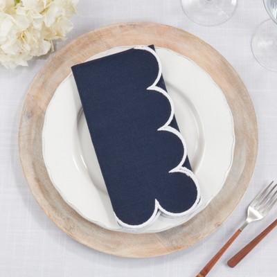 Navy Blue Cotton Scalloped Hem Napkins Set of 4