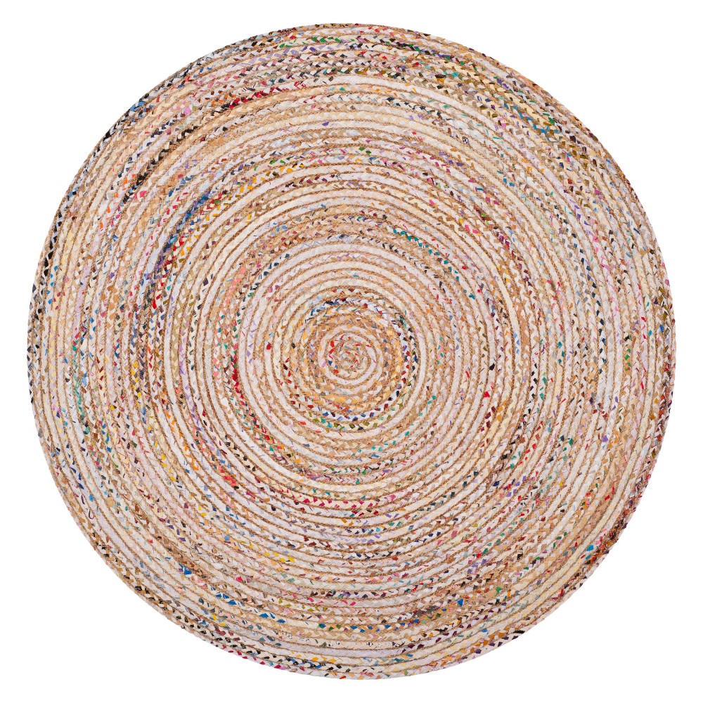  Round Striped Woven Accent Rug Beige