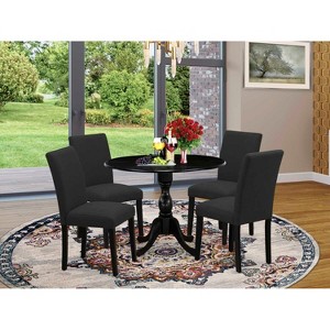 HomeStock 5 Piece Wood Dining Table Set 1 Drop Leaves Dining Room Table and 4 Black Linen Fabric Dining Chair, Wire Brushed Black Finish - 1 of 4