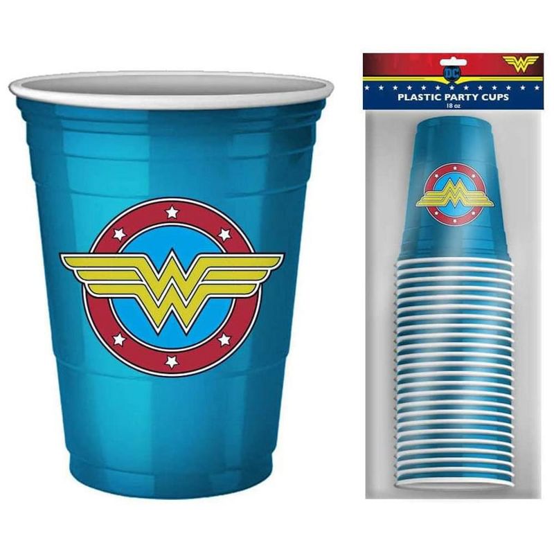 Silver Buffalo DC Comics Wonder Woman Logo 18oz Disposable Plastic Party Cups | 20 Pack, 1 of 3