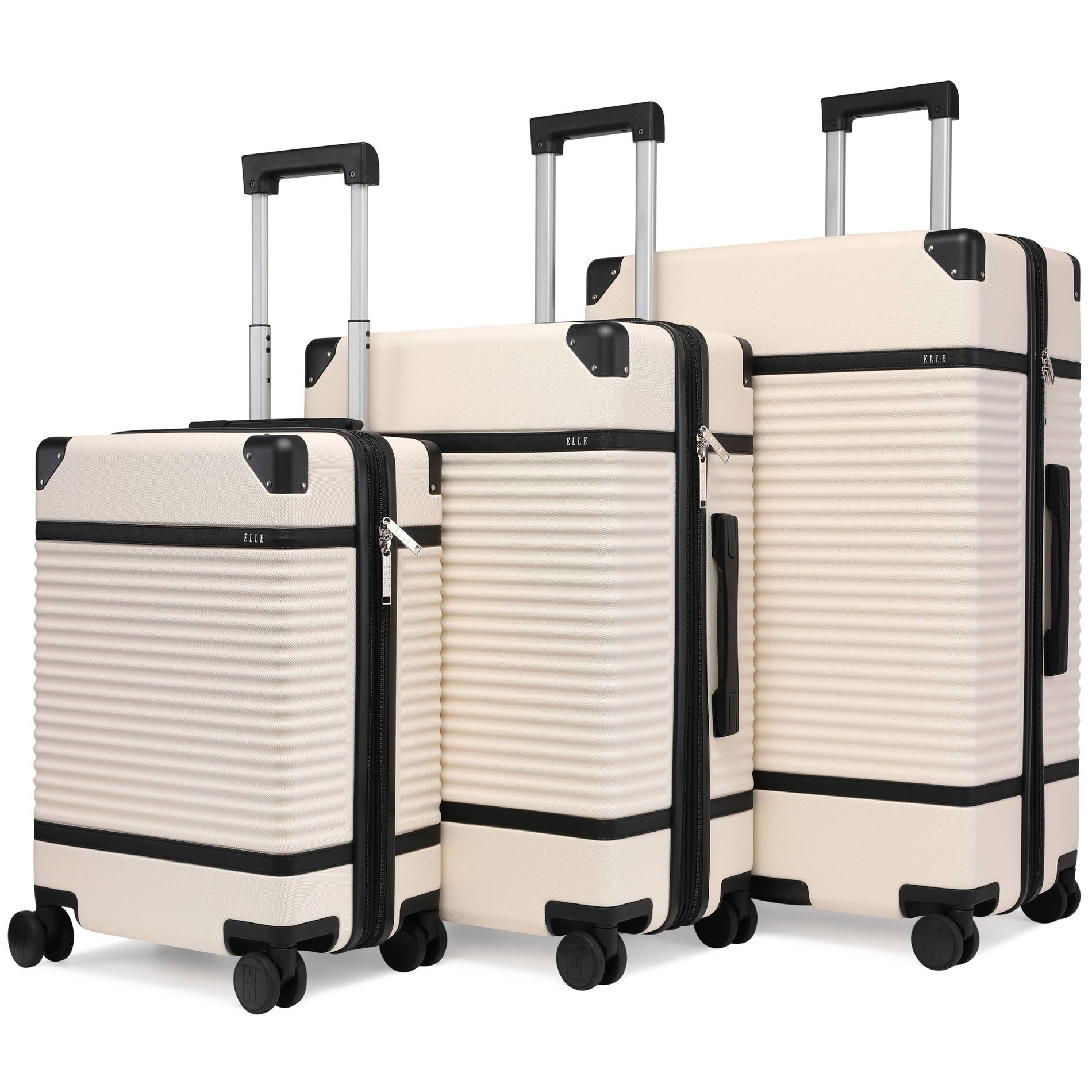 ELLE Luggage Checked Belleville 3pc Expandable Retro Spinner Hardside Suitcase Set - Almond