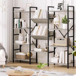 Triple Wide 4 Tier Book Shelf, Tall Bookshelf with Open Display Shelves, Industrial Large Bookshelves and Bookcases - 1 of 4