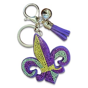 The Mardi Gras Krewe Mardi Gras Fleur-de-Lis Keychain - Purple, Green, and Gold Rhinestone Bag Clip - New Orleans Themed Purse Charm - 1 of 4