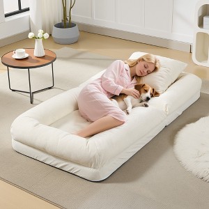 Upholstered Human Dog Bed for Adult & Pets, Large Chenille Tatami Bean Bag Bed with 5 Adjustable Position, 2 Pillows,Lounge Chaise with Memory Foam - 1 of 4