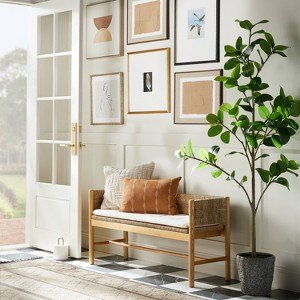 Elden Wood Bench with Woven Back and Loose Cushion Seat (FA) - Threshold™ designed with Studio McGee - 1 of 4