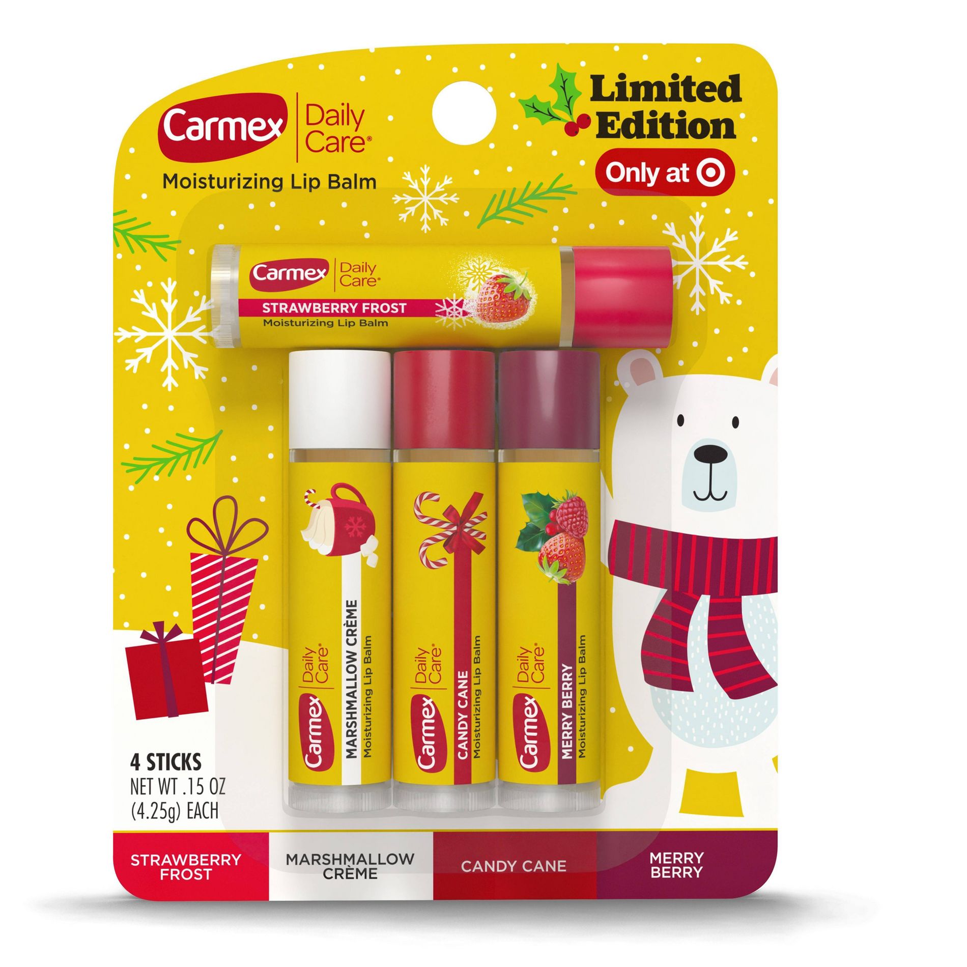 Carmex Daily Care Holiday Limited Edition Lip Balm Sticks - 0.15oz/4ct