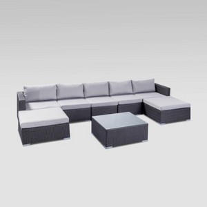 Santa Rosa 8pc Wicker Sectional Seating Set - Gray/Silver - Christopher Knight Home: Aluminum Frame, Weather-Resistant - 1 of 4