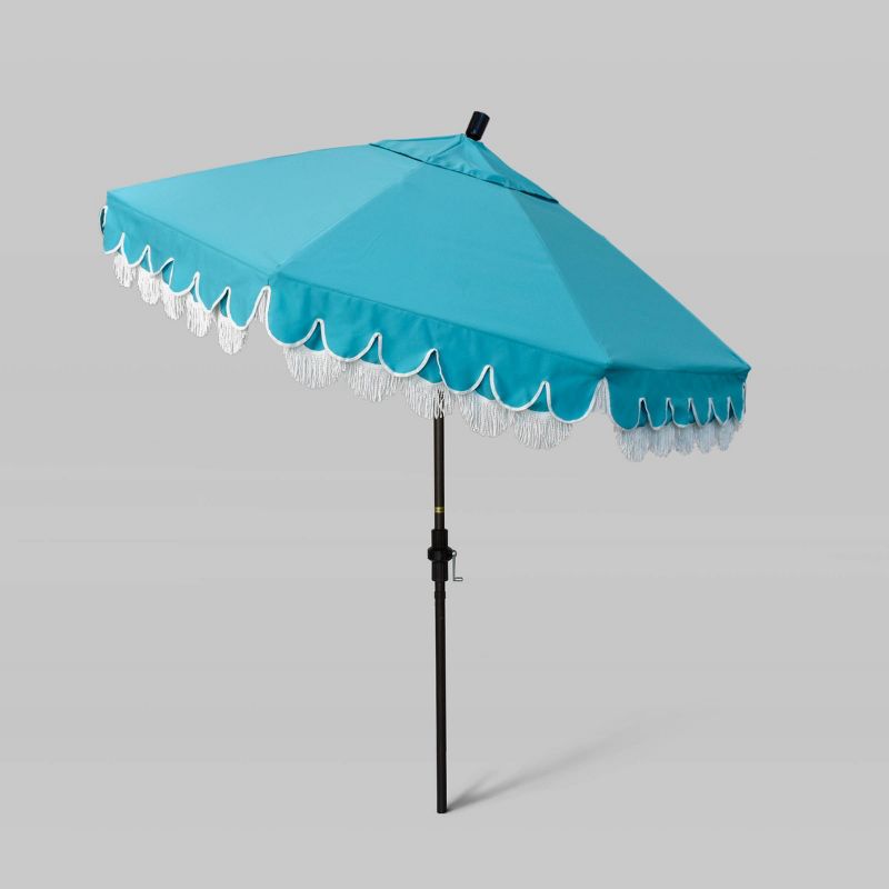 7.5' Fiberglass Ribs and Scallop Base Fringe Market Patio Umbrella with Crank Lift - Bronze Pole - California Umbrella, 3 of 5