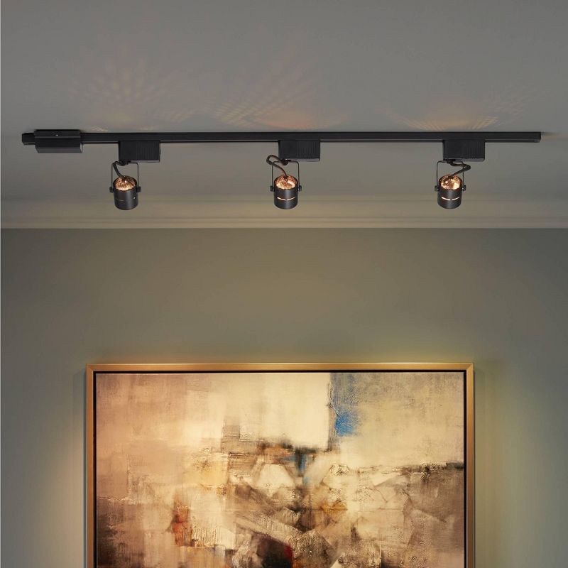Pro Track 3-Head LED Wall or Ceiling Track Light Fixture Kit Linear Spot Light Adjustable Black Modern Kitchen Bathroom Living Room 48" Wide, 2 of 8
