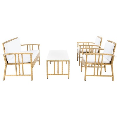 Coastal Breeze Wicker 4-Piece Outdoor Living Set with White Cushions