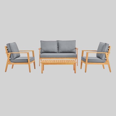 Syracuse 4pc Outdoor Patio Upholstered Furniture Set - Natural/Gray - Modway