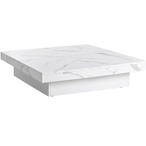 HomeRoots 39" White Faux Marble Wood Square Coffee Table With Storage - 1 of 4