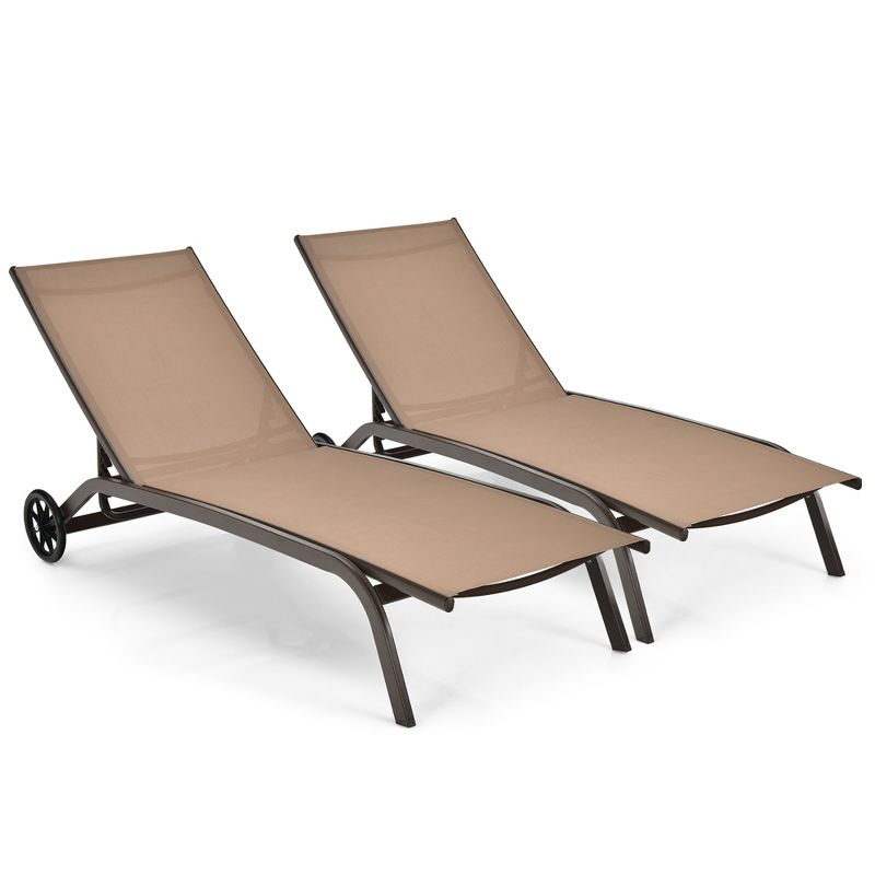 Costway 2PCS Outdoor Adjustable Chaise Lounge Patio 6-Position Recliner Wheels, 1 of 8