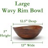 BRINJOY Cherry Finished Wavy Rim Serving Bowl for Fruits or Salads, Matte, Large, 13" x 12.5" x 5", Single Bowl - 2 of 4