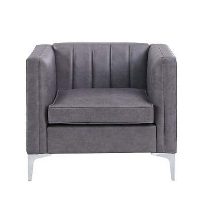 Faux leather Living Room Chair Modern Minimalist Reading Lounge Accent Armchair with Mental Legs - Morden Fort