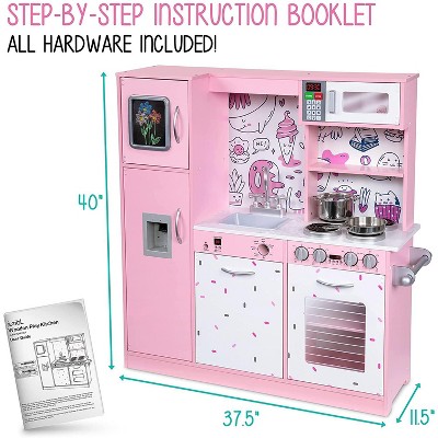 Pink Wooden Play Kitchen Set with Realistic Sounds