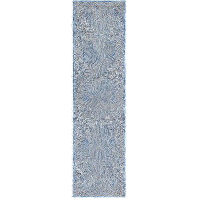 Blue Wool Hand-Tufted Runner Rug 2'3" x 9'