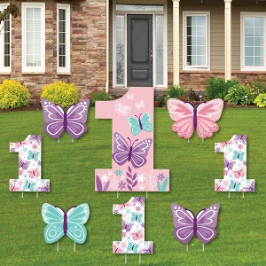 Big Dot of Happiness 1st Birthday Beautiful Butterfly - Yard Sign and Outdoor Lawn Decorations - Floral First Birthday Party Yard Signs - Set of 8 - 1 of 4