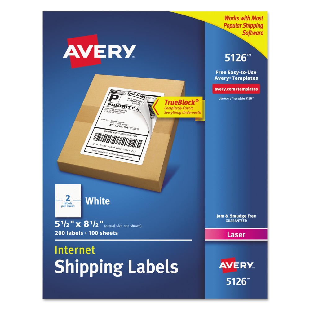 Avery Laser Printer Shipping Label - 100 / Pack White