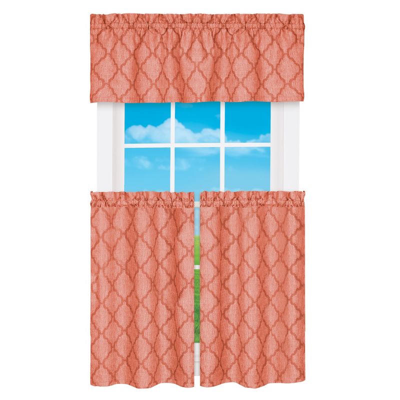 Collections Etc 3-Piece Colby Woven Trellis Valance and Tier Set, 1 of 4