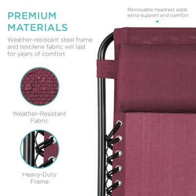 Burgundy Zero Gravity Lounge Chair Set with Cup Holder Tray
