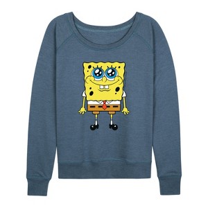 Women's - SpongeBob SquarePants - SpongeBob SquarePants Lightweight French Terry Wide Neck Long Sleeve Shirt - 1 of 4