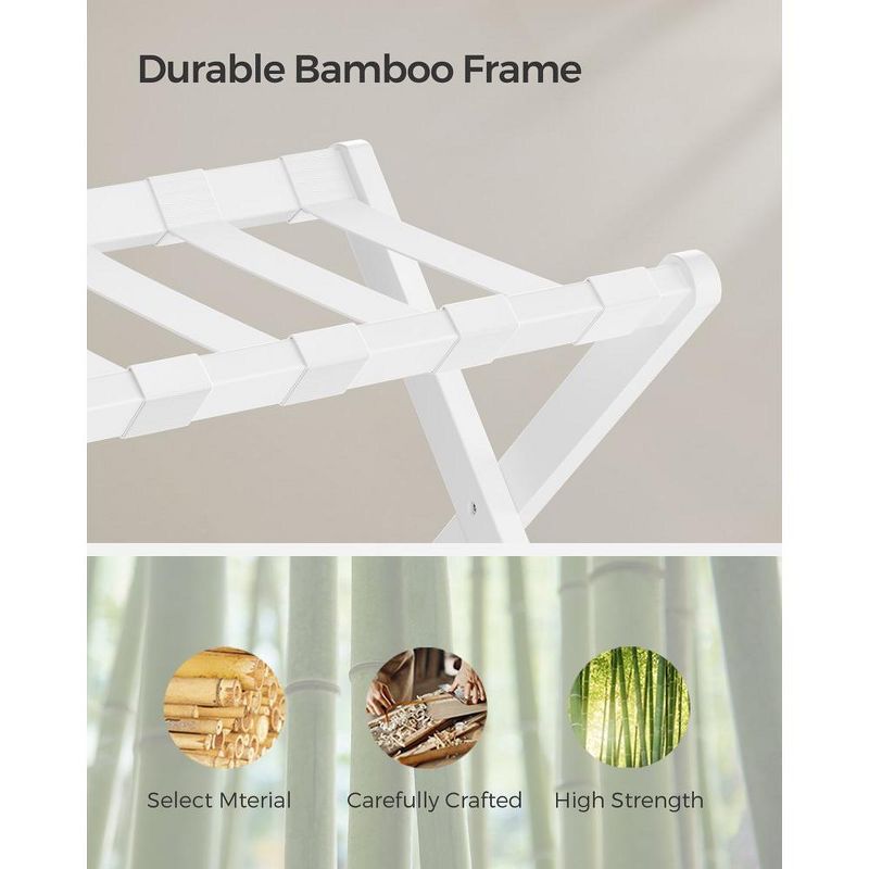 SONGMICS Bamboo Luggage Rack Foldable Suitcase Stand with Fabric Storage Shelf, 3 of 7