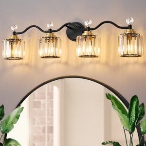POWLIG 34.8-in 4-Light Black and Gold Dimmable Bathroom Transitional Vanity Light with Crystal Shade - 1 of 4