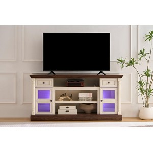 ORRD Farmhouse Fireplace TV Stand with Roman Columns, LED Lights, Fits TVs up to 80", 70" Entertainment Center White - 1 of 4