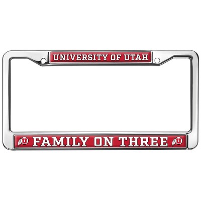 University of Utah Family On Three Full Size Standard License Plate Metal Frame