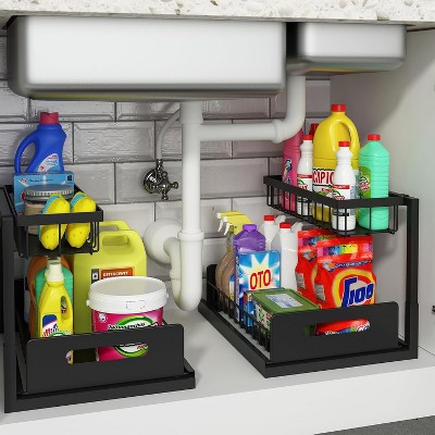 Paaaawaters Under Sink Organizer, Pull Out Cabinet Organizer 2 Tier Slide Out Sink Shelf Cabinet Storage Shelves