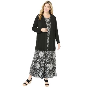 Woman Within Women's Plus Size Tropical Jacket And Dress Set - 1 of 4