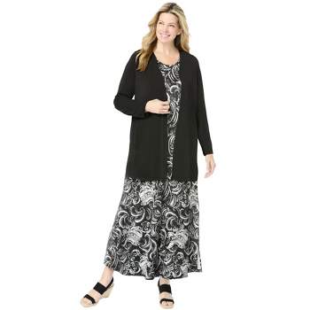 Woman Within Women's Plus Size Tropical Jacket And Dress Set - L, Black Paisley : Target Woman Within Women's Plus Size Tropical Jacket And Dress Set - L, Black Paisley : Target