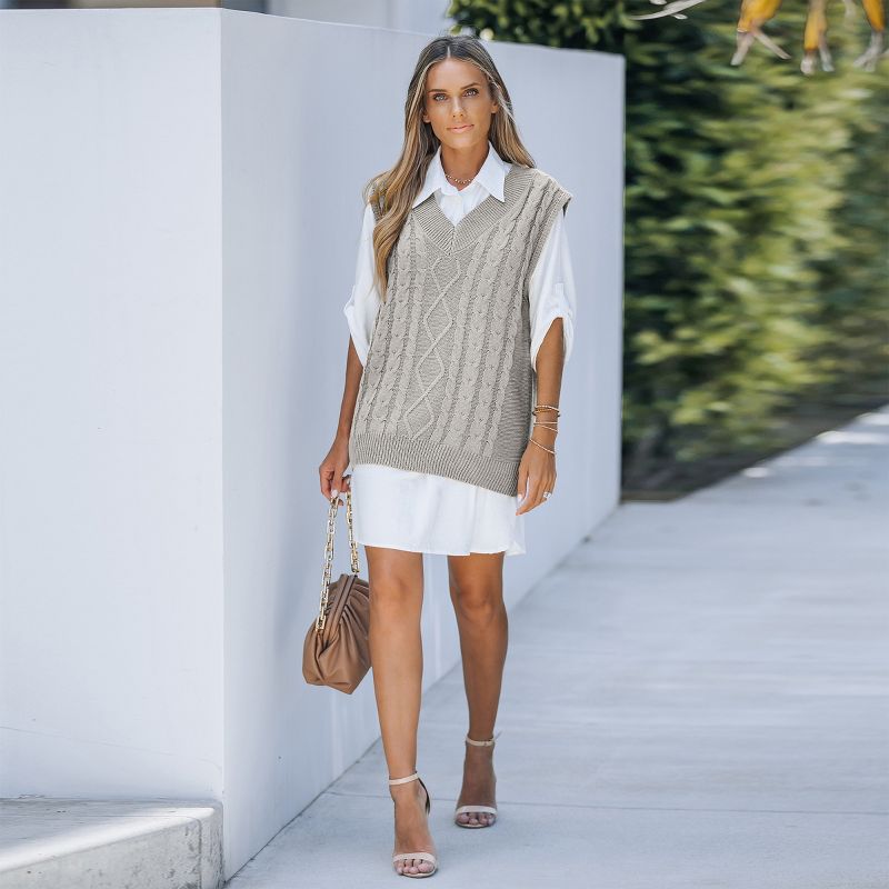 Women's Cable Knit V Neck Sweater Vest - Cupshe, 5 of 7