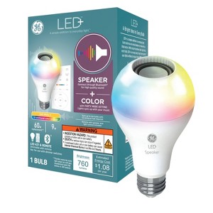 GE LED+ Speaker and Color Changing A21 LED Light Bulb: Bluetooth Light Bulb with Speaker, 760 Lumens, E26 Base - 1 of 4