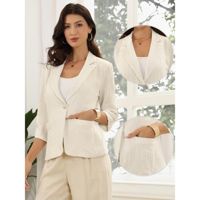 INSPIRE CHIC Women's Linen Notched Collar One Button 3/4 Sleeve Casual Work Business Blazers Large Beige — фото 2