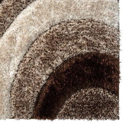 Brown and Beige Geometric Shag Area Rug 5' x 7'