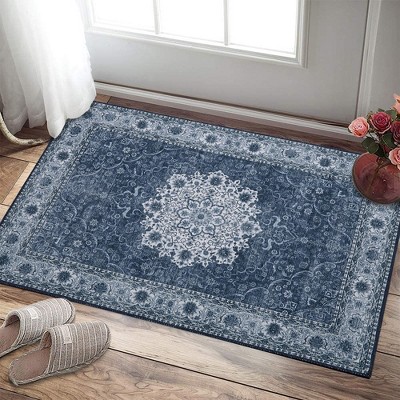 Vintage Rug Floral Print Oriental Rug Carpet Machine Washable Traditional Area Rug