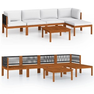 vidaXL 6-Piece Outdoor Lounge Set with Cream Cushions, Acacia Wood Patio Furniture Set, Including Sofas, Table and Footrest - 1 of 4