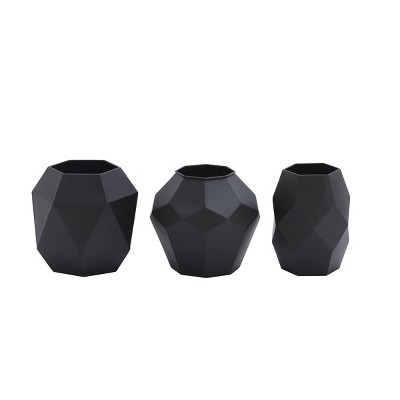 Set of 3 Metal Geometric Vases Black - Olivia & May