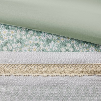 Madison Park 5pc King/California King Tulia Seersucker Comforter Bedding Set with Throw Pillows Green - Madison Park: Microfiber, Botanical Pattern — фото 6