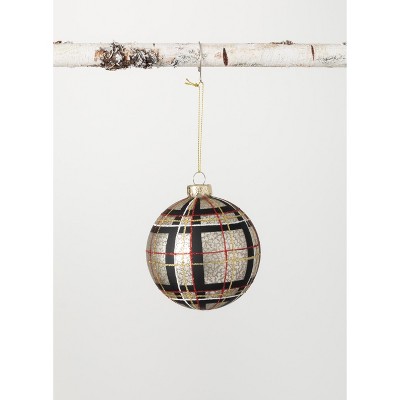 Sullivans Plaid Glass Ball Ornament 4"H Multicolored